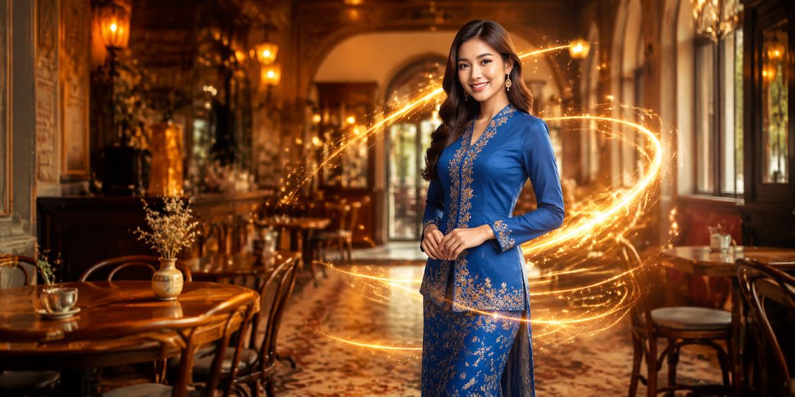 Pengguna Ipoh berpakaian baju kurung menggunakan aplikasi kasino dan slot 122 di telefon